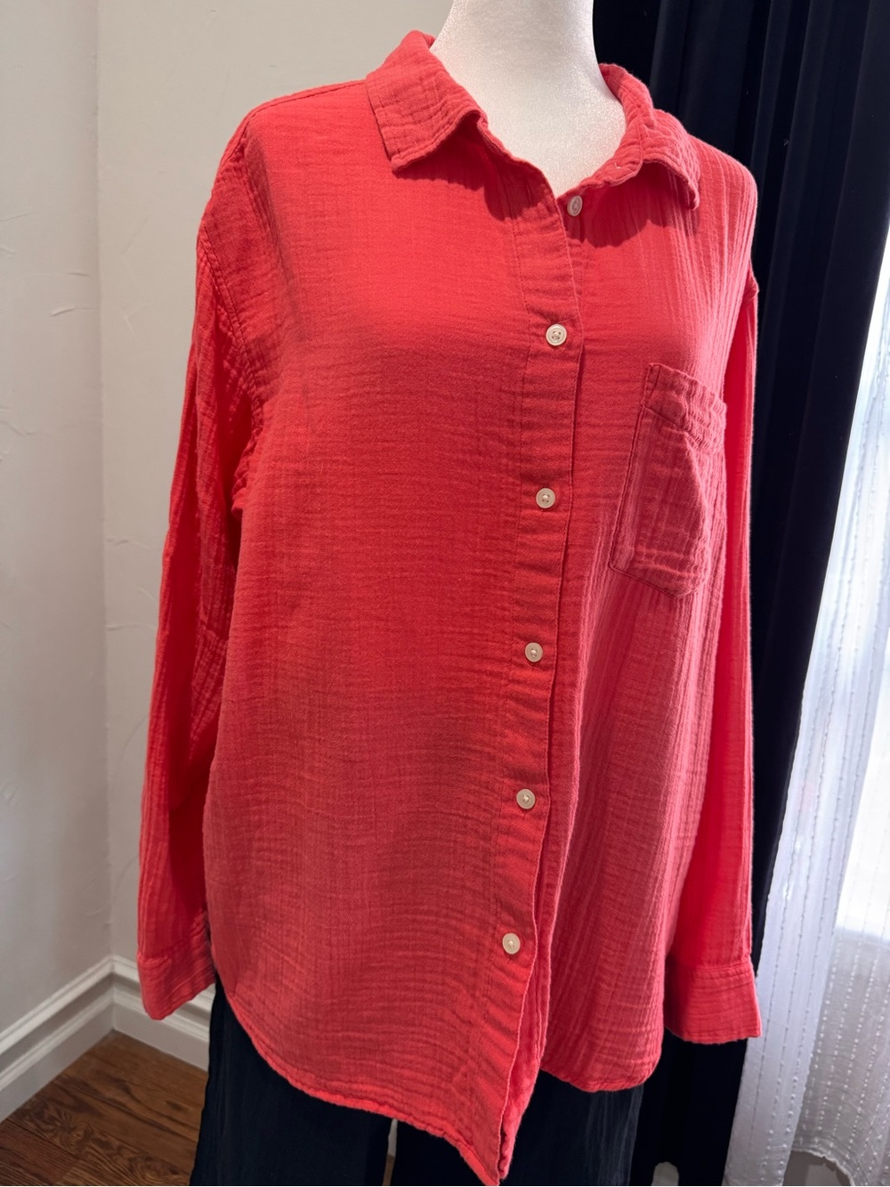 GAP Coral Button-Down Gauze Shirt